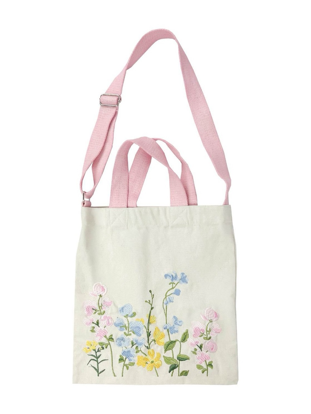 Kohl's Pink-Handle Cream Canvas Floral Tote